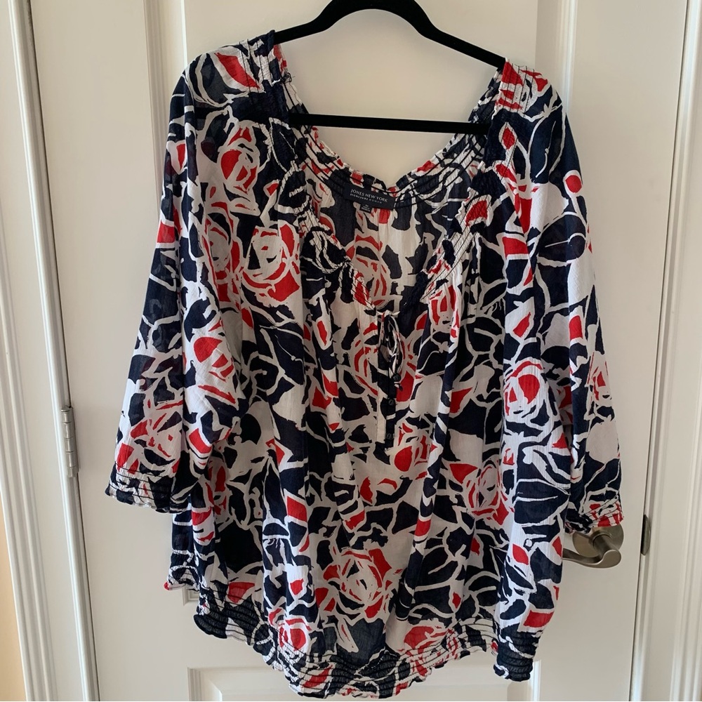 Women's Navy & Red Floral Peasant Top